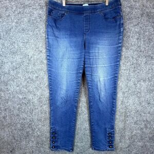Martha Stewart Everyday Cropped Jeans Womens XL Blue Stretch Pull On Button Hem